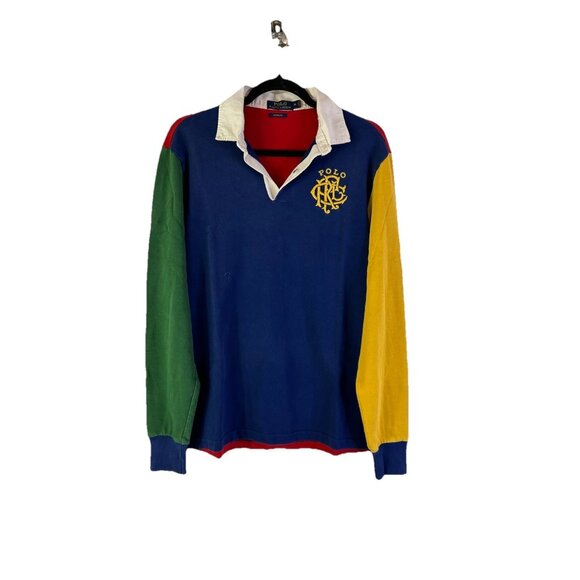Polo Ralph Lauren Rainbow Color Block Monogram Crest Polo Shirt - Picture 1 of 7